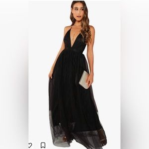 Black plunging neckline maxi dress